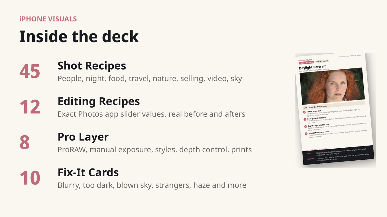 Inside the deck: sample recipe cards and contents